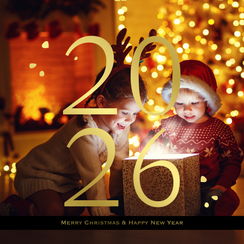 Foto kerst en nieuwjaarskaart met jaartal in goudfolie