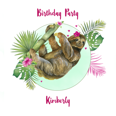 Uitnodiging kinderfeestje met luiaard tropisch