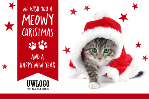 Kerstkaart met katje met kerstmuts