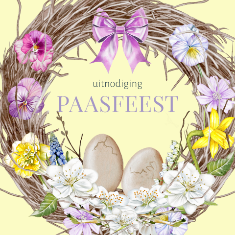 Uitnodiging Pasen paasfeest met krans met eieren