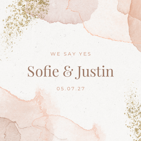 Hippe waterverf trouwkaart uitnodiging roze met goud look