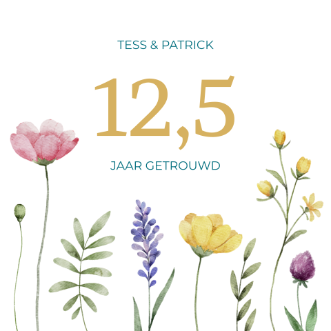 Jubileum uitnodiging 12,5 jaar getrouwd met veld bloemen