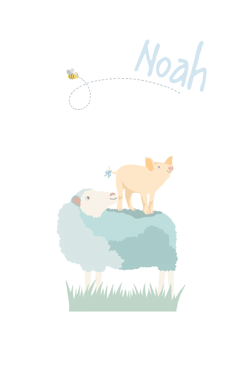 Geboortekaartje schaapje en varkentje