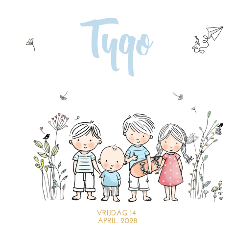 Geboortekaartje van 4e kindje met de hand getekend