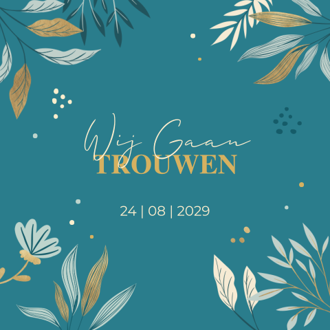 Trouwkaart uitnodiging sierlijk botanisch takken en blad