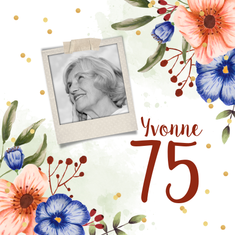 Fotokaart uitnodiging 75 jaar vrouw feestje