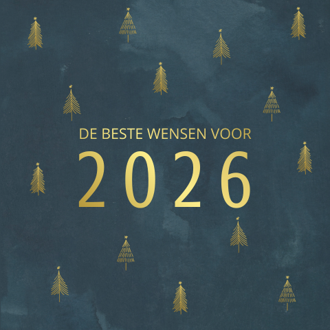 Zakelijke kerstkaart boompjes met goudfolie tekst