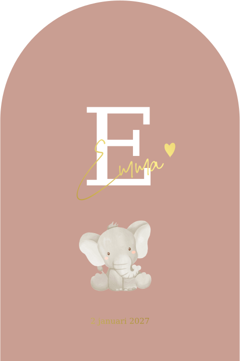 Hip boogvormig geboortekaartje meisje met olifant