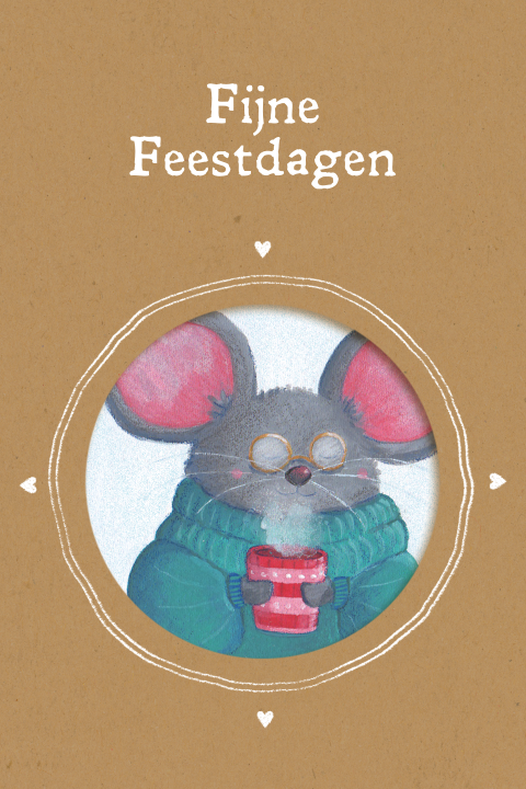 Kerstkaart met illustratie portret van muis