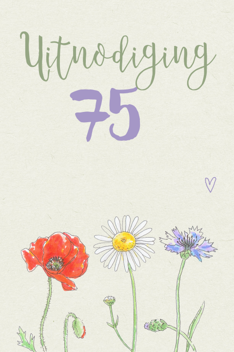 Uitnodiging 75ste verjaardag met veldbloemen