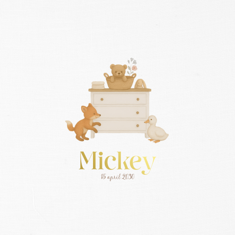 Geboortekaartje unisex met commode met bosdieren