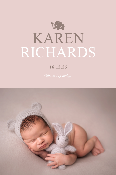 Foto geboortekaartje meisje oud-roze