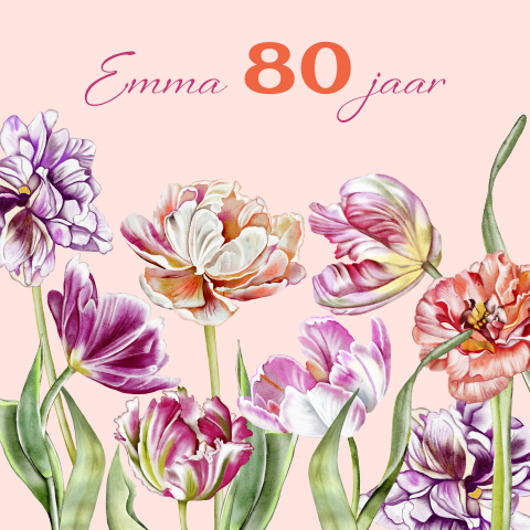 Uitnodiging 80e verjaardag vrouw met tulpen