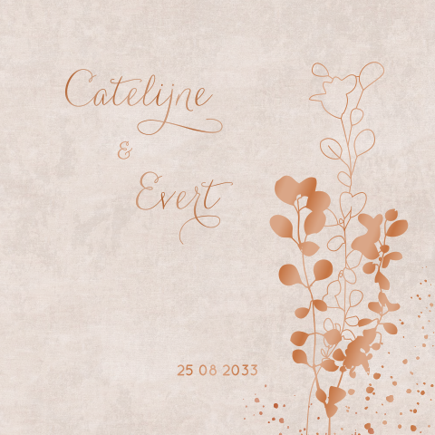 Prachtige trouwkaart hoogglans en eucalyptus takje op velvet