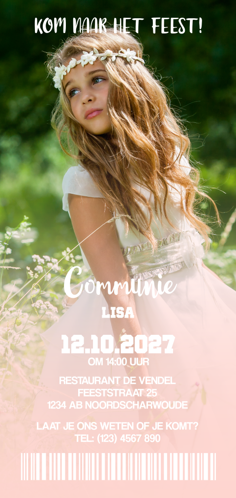 Mooie communie uitnodiging ticket thema