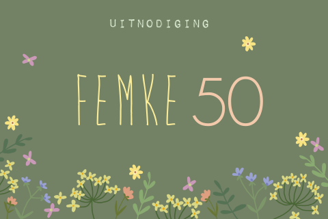 Uitnodiging 50 jaar verjaardag vrouw met bloemen op groene achtergrond