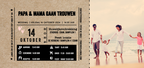 Ticket trouwkaart papa en mama gaan trouwen