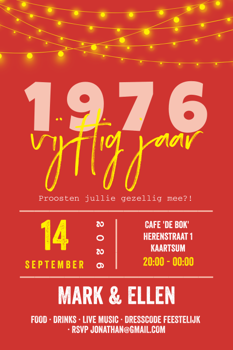 Uitnodiging feest 50 jaar uitnodiging block kleuren lampjes