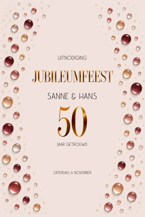 Uitnodiging 50 jaar getrouwd met sprankelende druppels