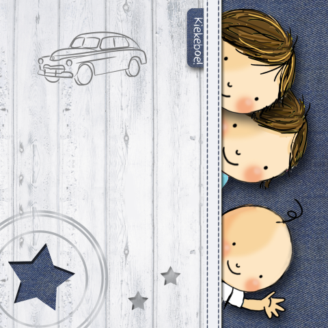 Getekend geboortekaartje derde kindje met hout