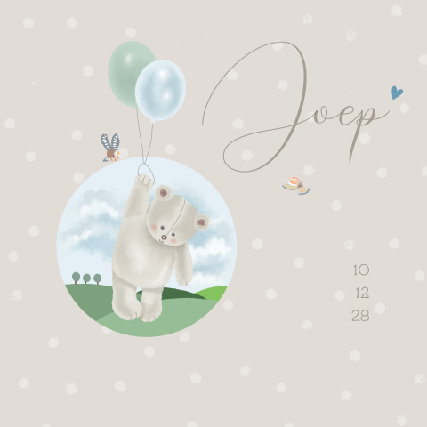 Geboortekaartje jongen beertje met ballonnen