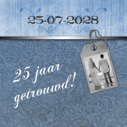 Jubileum kaart 25 jaar getrouwd trendy vintage blauw