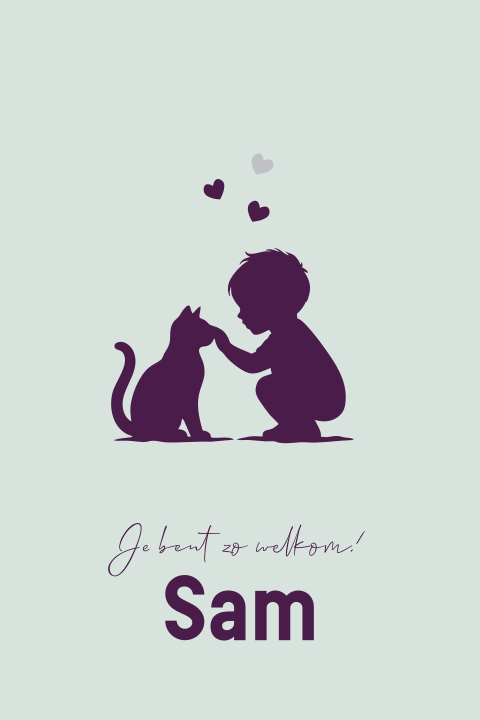 Geboortekaartje jongen met kat poes silhouet huisdier 