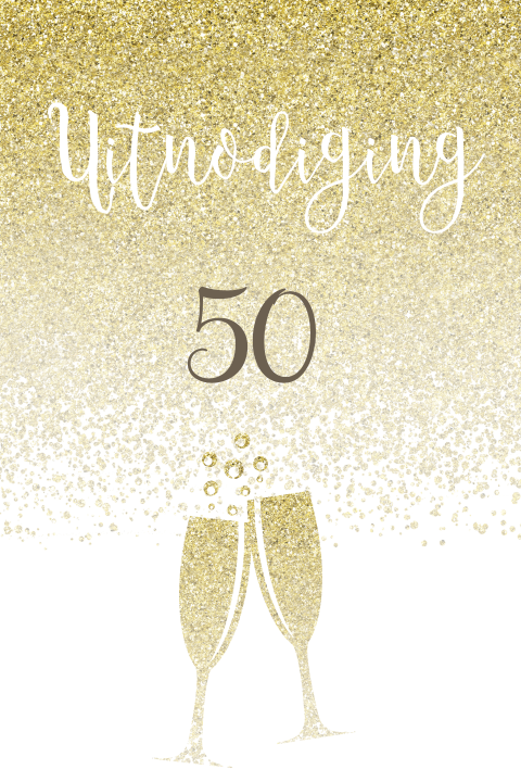 Uitnodiging verjaardag 50 jaar glitters met champagne glazen