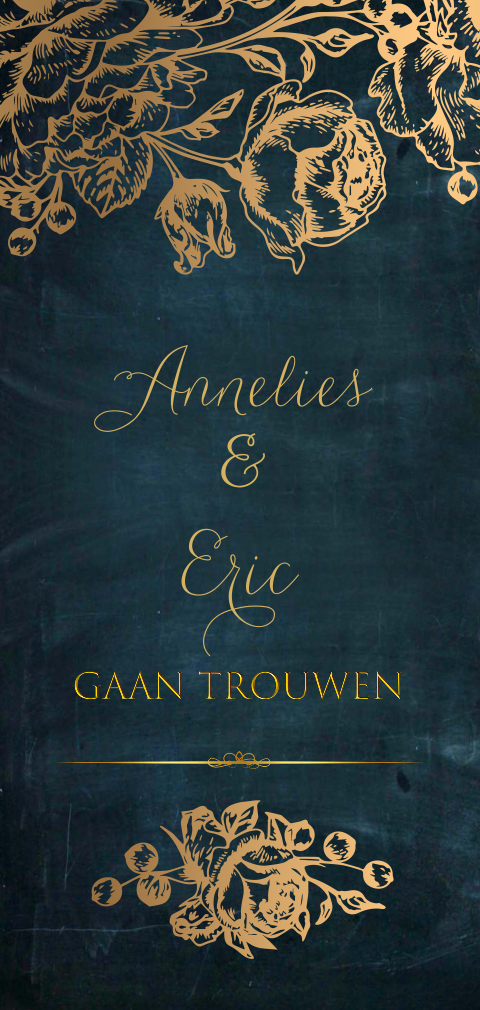 Trouwkaart gouden bloemen