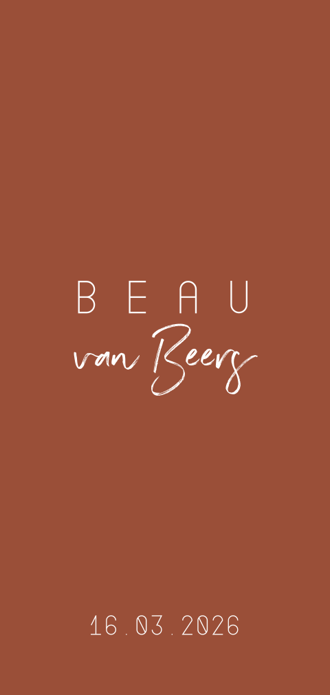Trendy geboortekaartje in roest kleur met typografie