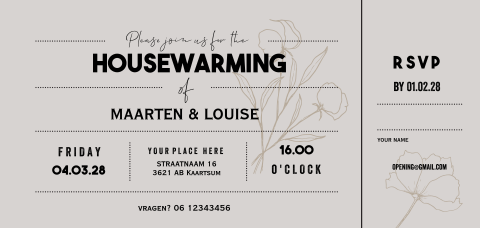 Ticket vorm uitnodiging housewarming