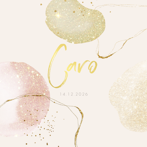 Geboortekaartje meisje glitter en glamour folie goud