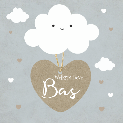 Wolken geboortekaartje jongen grijs met hart