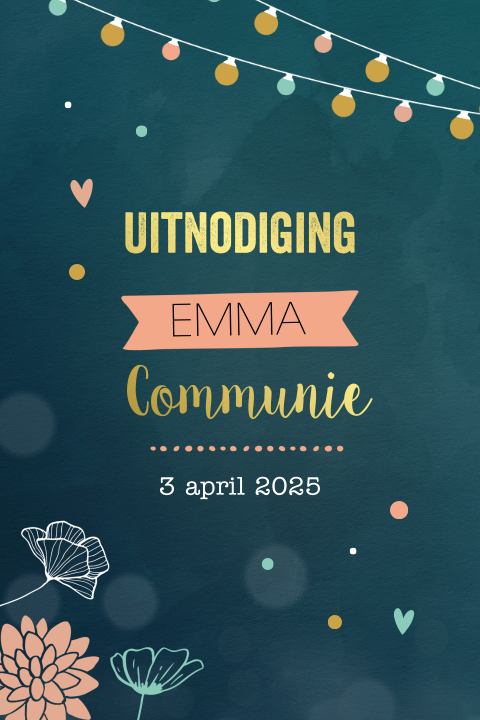 Uitnodiging eerste communie met feestlampjes