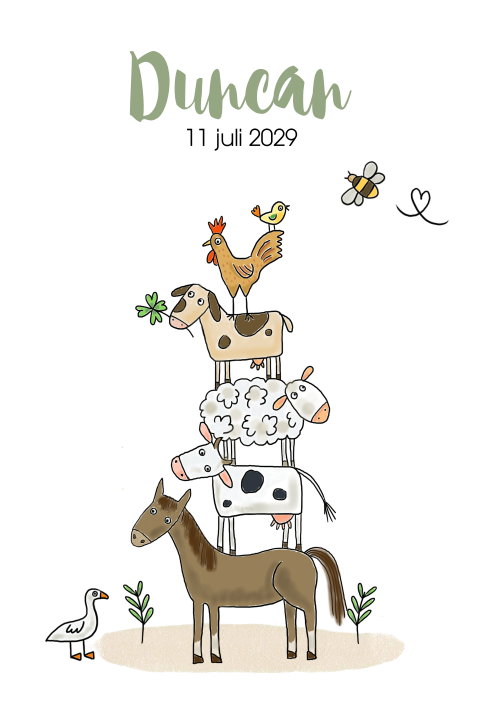 Geboortekaartje boerderij dieren jongen