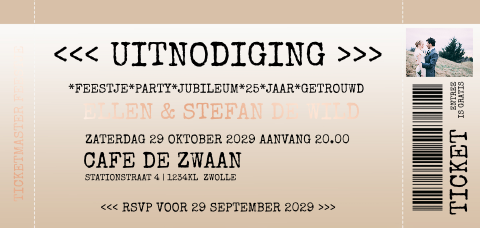 Hippe jubileum 25 jaar getrouwd uitnodiging ticket stijl