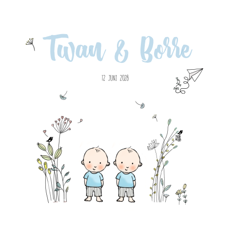 Geboortekaartje jongens tweeling met ballon 