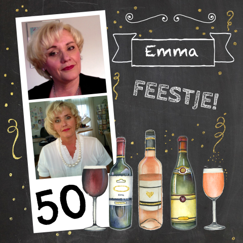 Uitnodiging feestje wijn op krijtbord super leuk