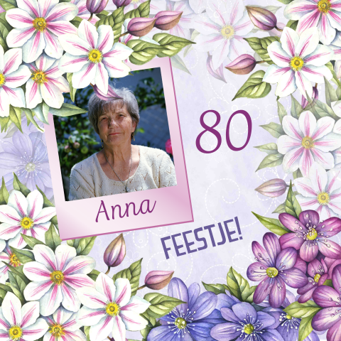 Uitnodiging 80e verjaardag feestje clematis