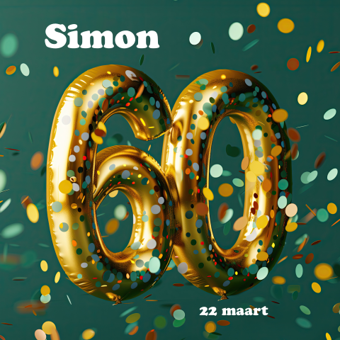 Uitnodiging feest 60 jaar ballonnen en confetti