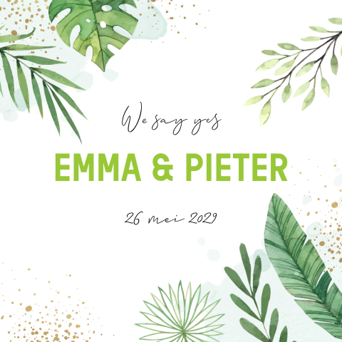 Trouwkaart met tropische bladeren