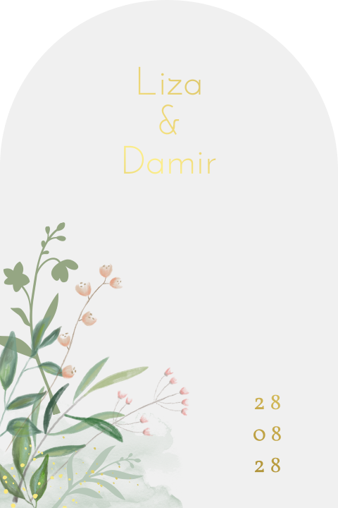 Arch vorm trouwkaart met goudfolie en bloemen