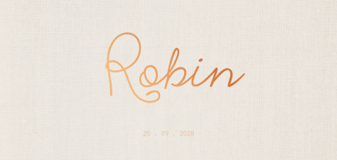 Trendy linnen look geboortekaartje Robin kkoperfolie