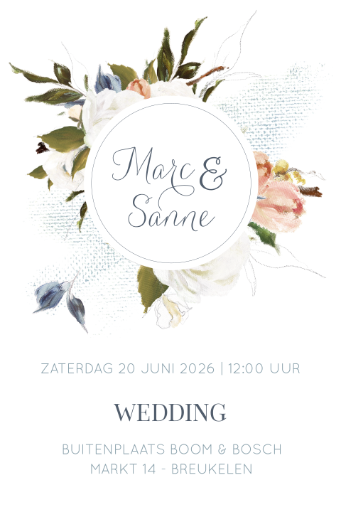 Trouwkaart met bloemen in pastel kleuren