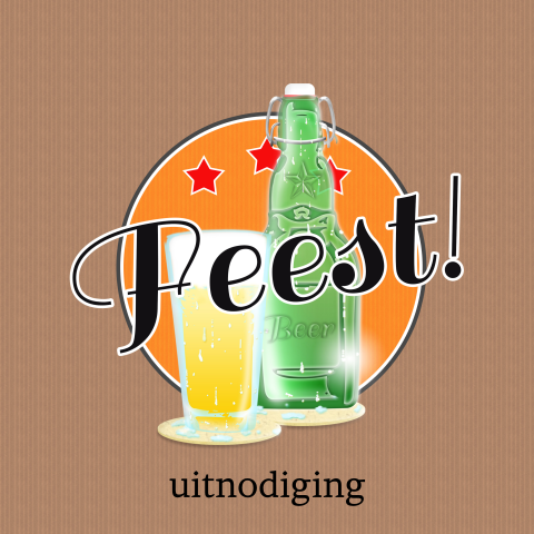 Feest uitnodiging verjaardag met bier glas en fles