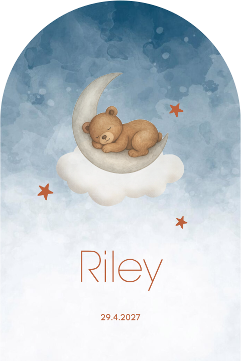 Geboortekaartje neutraal met een slapend beertje op maan