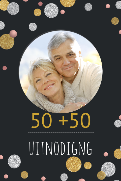 Uitnodiging dubbel feest met confetti zwart