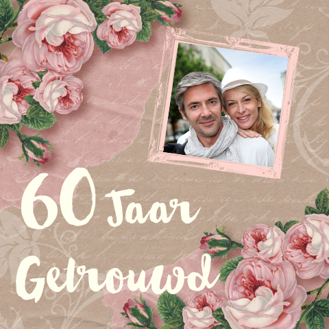 Jubileum uitnodiging 60 jaar getrouwd vintage kraft rozen foto