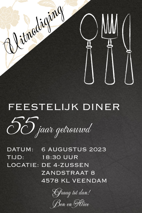 Uitnodigingskaart diner etentje 50 jaar getrouwd feest