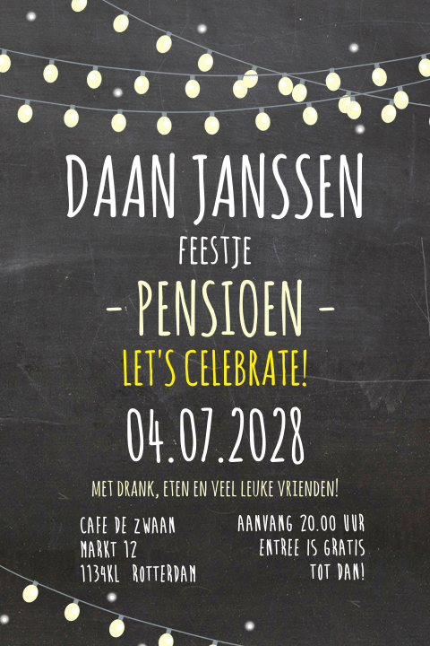 Goedkoper pensioen uitnodiging slinger met lampjes
